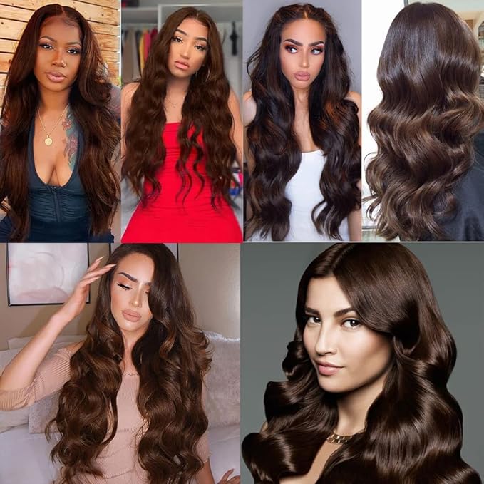 Dark Brown Bundles Human Hair Color 4 Body Wave Bundles 24 26 28 Inch Niegmeag Virgin Soft and Silky Remy Hair Extensions Double Weft Brown Body Wave Bundle Hair Weave