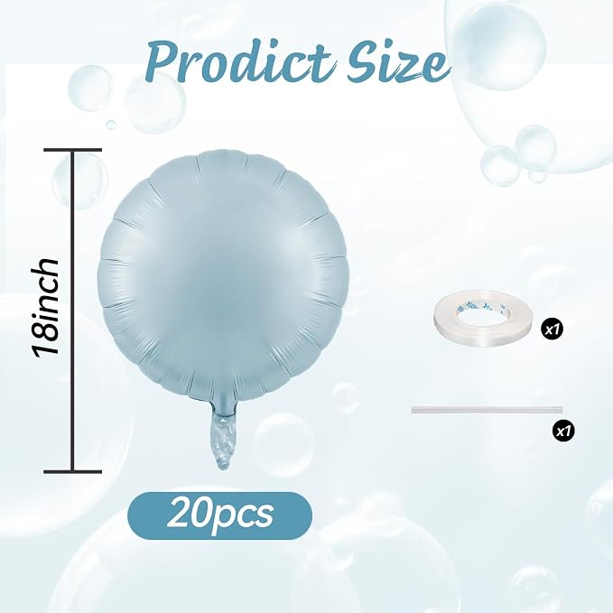 20PCS Round Shaped Foil Balloons, 18 Inch Round Foil Balloon, Retro Blue Round - Image 2