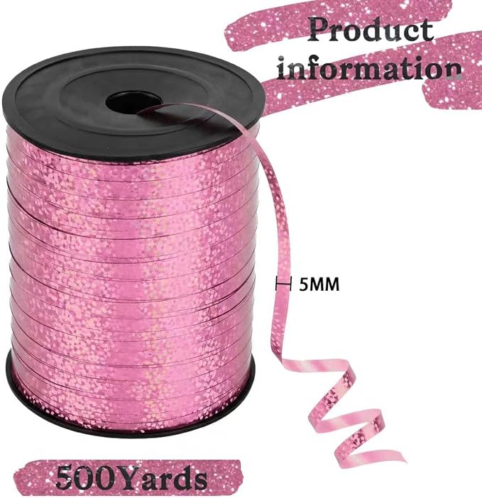 500 Yards Pink Curling Crimped Ribbon Pink Balloon String Shiny Metallic Roll - Image 2