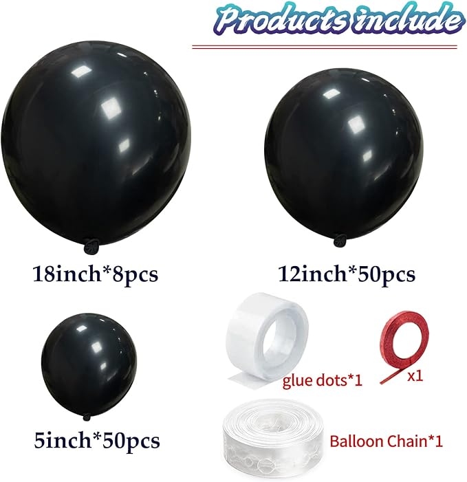 Black Balloon Arch Kit 111Pcs 18 12 5 Inch Latex Party Balloons Garland - Image 2