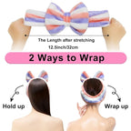 Shintop Women Fashion Lovely Soft Carol Fleece Bowknot Bow Makeup Cosmetic Shower Elastic Hair Band Hairlace Headband (Purple Stripe)