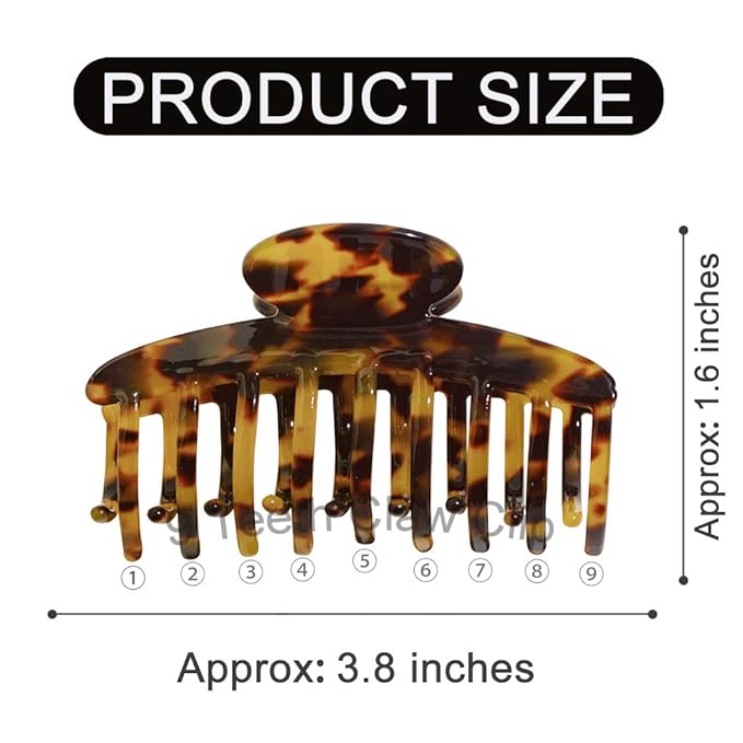 Big Claw Hair Clips 3.8 Inch Tortoise Banana for Women Girls Thin Hair French Design Celluloid Leopard Print Strong Hold for Thick Hair, 2 Color Available (2 Packs)