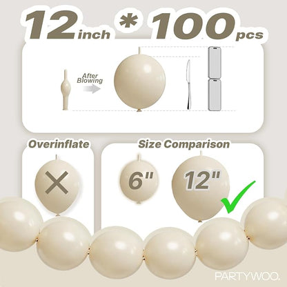 PartyWoo White Sand Linking Balloons 100pcs 12 Inch Off White Link Balloons | - Image 4