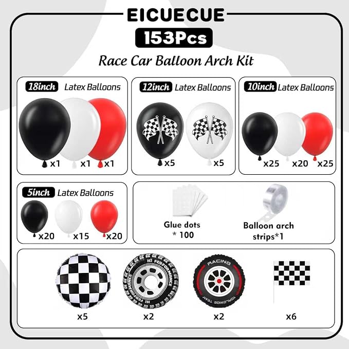 Race Car Balloon Arch Kit -153Pcs Different Size Balloons and Tire Flags - Image 2