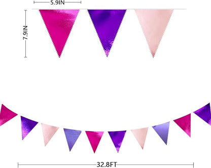 Pink and Purple Party Decorations Metallic Hot Pink Lavender Fabric Triangle - Image 2