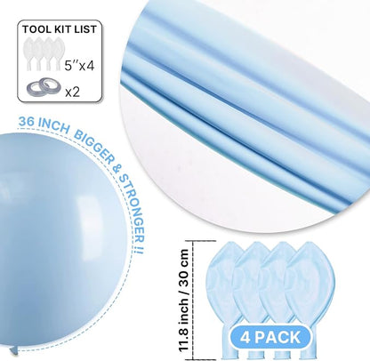PartyWoo Baby Blue Balloons 4pcs Light Pastel Sky Aqua Blue Color | 36 Inch - Image 6
