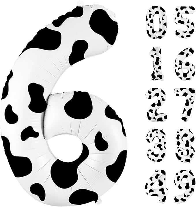 SINBEE Cow Print 40 inch Balloon, Number 6, by United-UnicornsParty