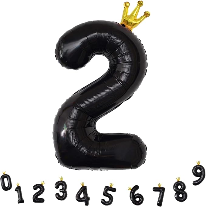 40 Inch 2nd Birthday Balloon Number, Crown Black Foil Giant Number Balloons 0-9 - Image 9