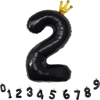 40 Inch 2nd Birthday Balloon Number, Crown Black Foil Giant Number Balloons 0-9 - Image 9