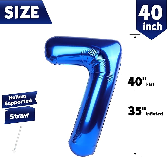 40 Inch Navy Blue Number 7 Balloon, 7th Blue Birthday Party Decorations | 40 - Image 5