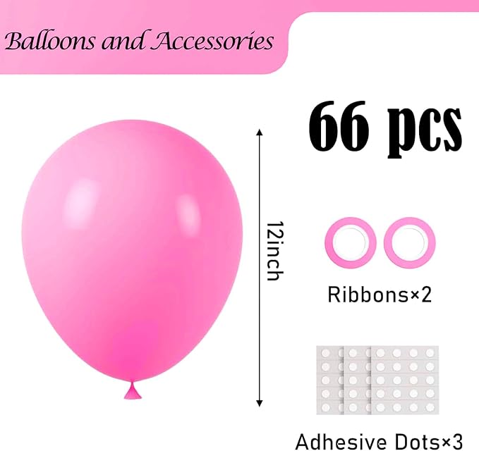 Voircoloria 66pcs Pink Latex Party Balloons, 12inch | - Image 2