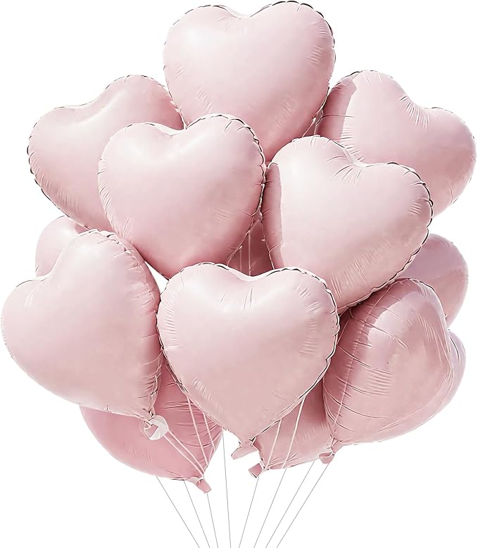 TONIFUL 15 Pcs Baby Pink Heart Balloons 18 Inch Heart Shape Foil Balloon | by TONIFUL