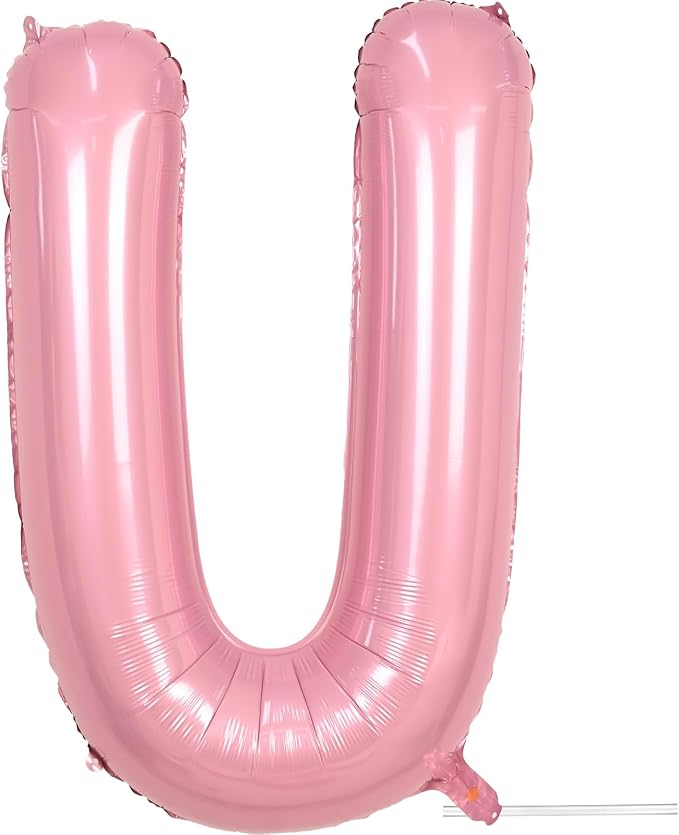 Pink Letter Balloon U, 40 Inch Big Pastel Pink Foil Helium Alphabet U Letter by KYGNE