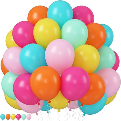 Colorful Balloons, 12 Inch Hot Pink Orange Yellow Teal Green Multicolor Bright by Froova