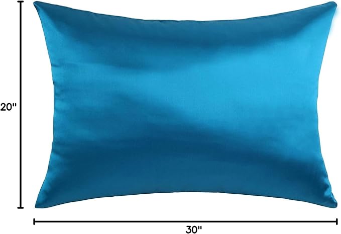 Pure Silk Pillowcase for Hair and Skin Made in USA, 22 Momme Real Silk Pillow Case with Zipper, 6A Grade, Organic, Cooling, Anti Acne, Anti Wrinkle, 1 Pc 20"x30" (Queen, Peacock Blue)