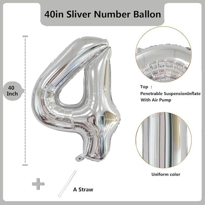 40 inch Silver Number Balloon Giant Foil Helium Balloons Silver Number 4 Balloon - Image 2