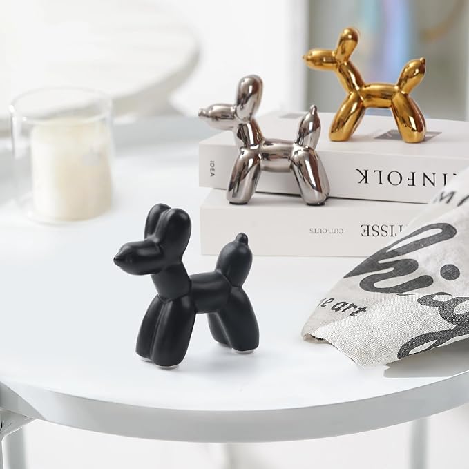 Notakia Cute Ceramics Black Balloon Dog Statue Crafts Living Room Desktop - Image 5