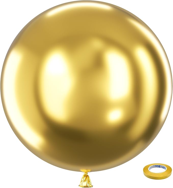 Bezente Metallic Gold Giant Latex Round Balloons 36 Inch 8 Pack | Chrome Gold by Bezente
