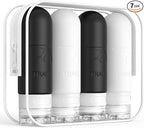 ME.FAN Travel Bottles for Toiletries, TSA Approved 3oz Travel Size Containers, Silicone Squeezable Portable Split Bottle, Travel Accessories for Conditioner, Shampoo, Lotion- 4 Pack Black/White
