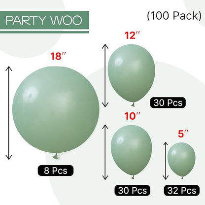 PartyWoo Sage Green Balloons 100pcs Olive Eucalyptus Dusty Green Boho Color | - Image 6