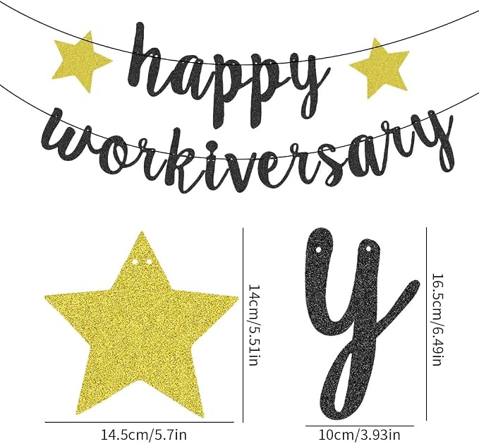 Happy Workiversary Banner Black Gold Glitter Work Anniversary Party Decorations - Image 2