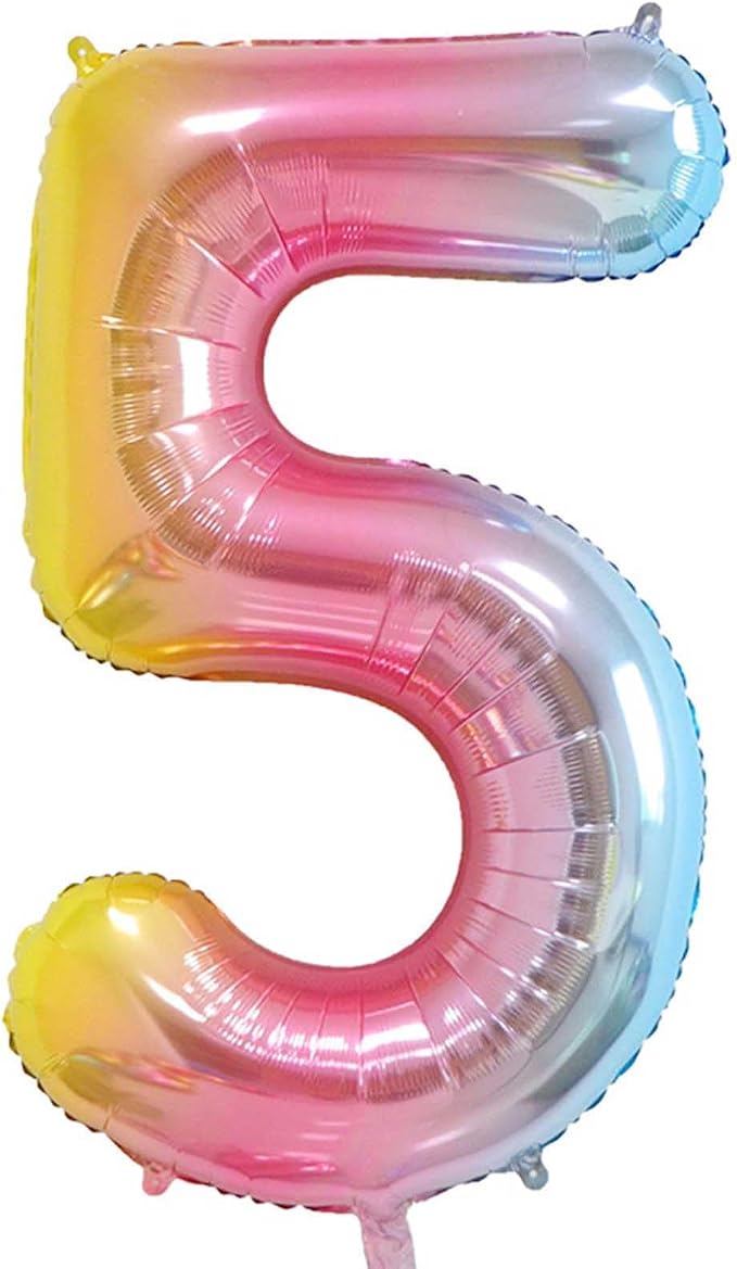 Rainbow Gradient Number 5 Balloon 40 Inch Big Large Balloons 0-9 | 5th Helium by SULALABOO