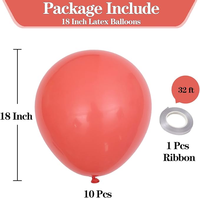 18 Inch Coral Red Balloons, Baby Shower, Birthday Party and Event Decoration - Image 2