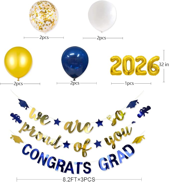 Navy Blue Gold 2026 Graduation Party Decorations Foil Balloon 2026 We are So - Image 2