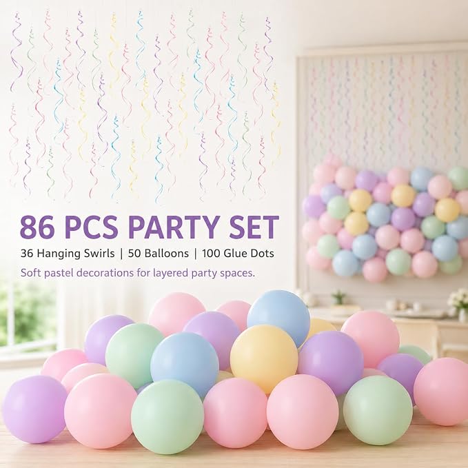 Pastel Party Decorations, matte pastel balloons and glue dots create soft - Image 2