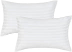 JELLYMONI 100% Natural Cotton Striped King Pillowcases Set, 2 Pack Satin Stripe Pattern Printed Pillow Covers with Envelope Closure (Pillows are not Included)