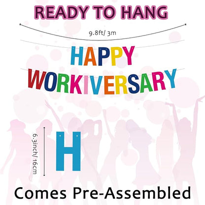 Work Anniversary Decorations, Pre-Strung Iridescent Happy Workiversary Banner - Image 8