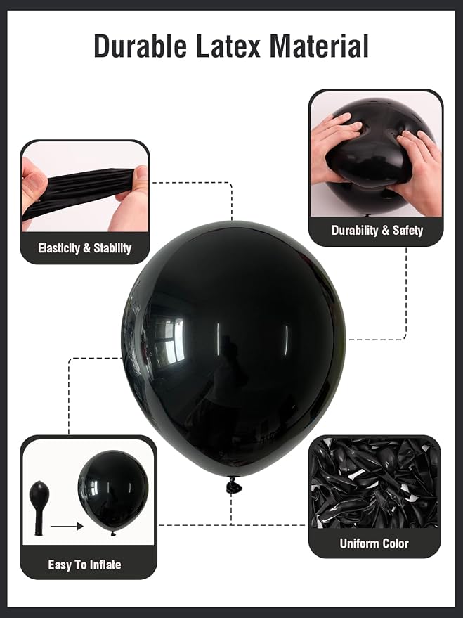 Black Balloons 125 Pcs Different Sizes 18 12 10 5 Inch Black Balloon Arch Kit - Image 4