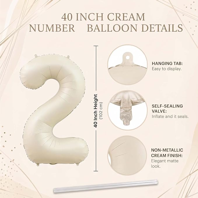 Cream Number 12 Balloon 40 Inch, Foil Numeral - Image 4