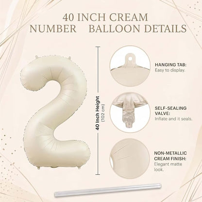 Cream Number 2 Balloon 40 Inch, Foil Numeral - Image 4