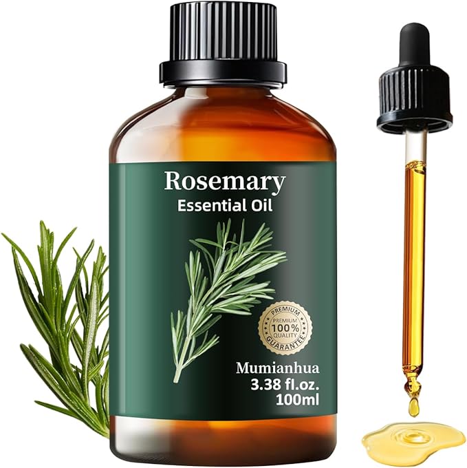 Rosemary Essential Oil Pure, Mumianhua Natural Oil for Hair Growth & Scalp Revitalization, Supports Stronger Hair, Reduces Dullness, for Diffuser & DIY Hair Care, 3.38 Fl Oz