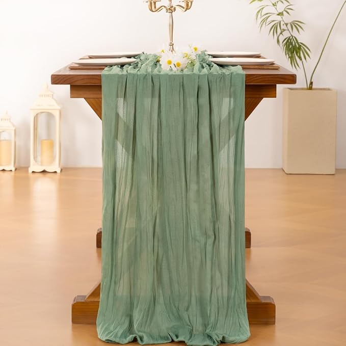 Cheesecloth Table Runner Summer Boho Wedding Birthday Party Home Decor | Sage - Image 3