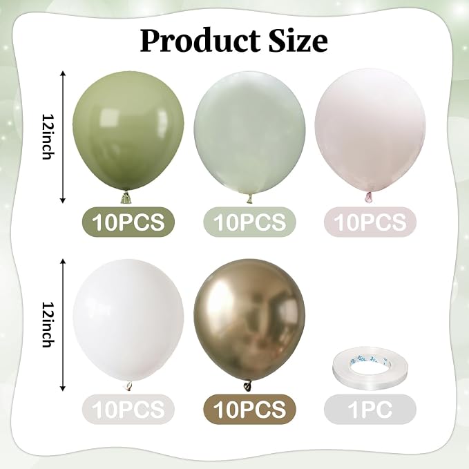 Dusty Green White Gold Balloons - Image 3