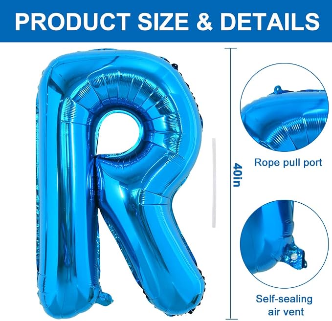 TONIFUL 40 Inch Large Blue Letter R Foil Balloons Alphabet Balloons | Giant - Image 2