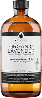 VINEVIDA Organic Lavender Essential Oil 16 oz - Undiluted, Organic Lavender Candle Oil Scent - DIY Candle Scents for Candlemaking - Bulk Essential Oil for Soap Making