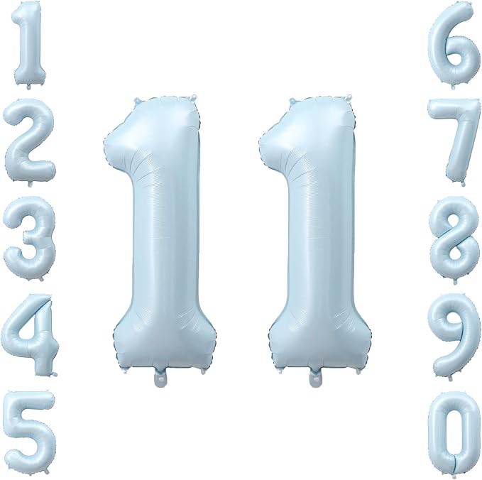 Baby Blue Number 11 Balloon 40 Inch, Pastel Foil Digit Theme Party Supplies | by Unknown