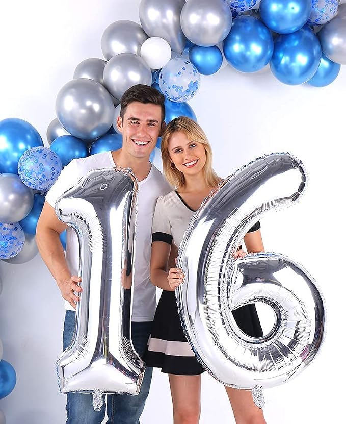 Silver 16 Number Balloons Big Giant Jumbo Large Number 16 Foil Mylar Balloons - Image 4