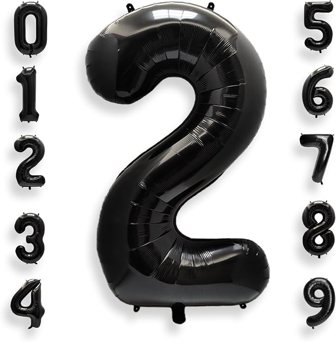 AULE 40 Inch Black Number Balloon 2 Foil 0-9 Birthday Big Numbers | Birthday by AULE