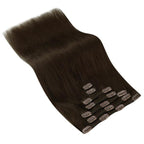Ve Sunny Human Hair Clip in Extensions Real Hair Extensions Clip in Human Hair Dark Brown Clip in Hair Extensions 16 Inch 120g