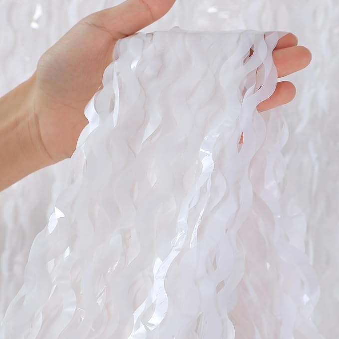 3Pcs Wavy White Metallic Tinsel Curtain Foil Fringe Backdrop, 3.3 ft x 6.6 ft - Image 2