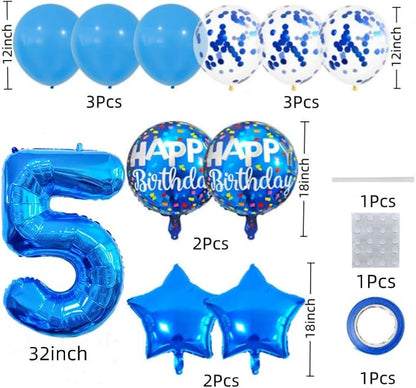 5th Birthday Large Foil Balloons Blue， Balloon Decorations - Image 2