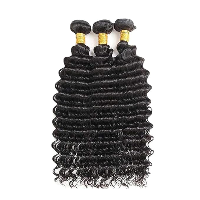 Human Hair Bundles Natural Black Deep Wave Bundles 18 20 22 Inch Niegmeag Peruvian Virgin Remy Hair Extensions Double Weft Soft and Silky Color 1B Deep Wave Bundle Hair Weave