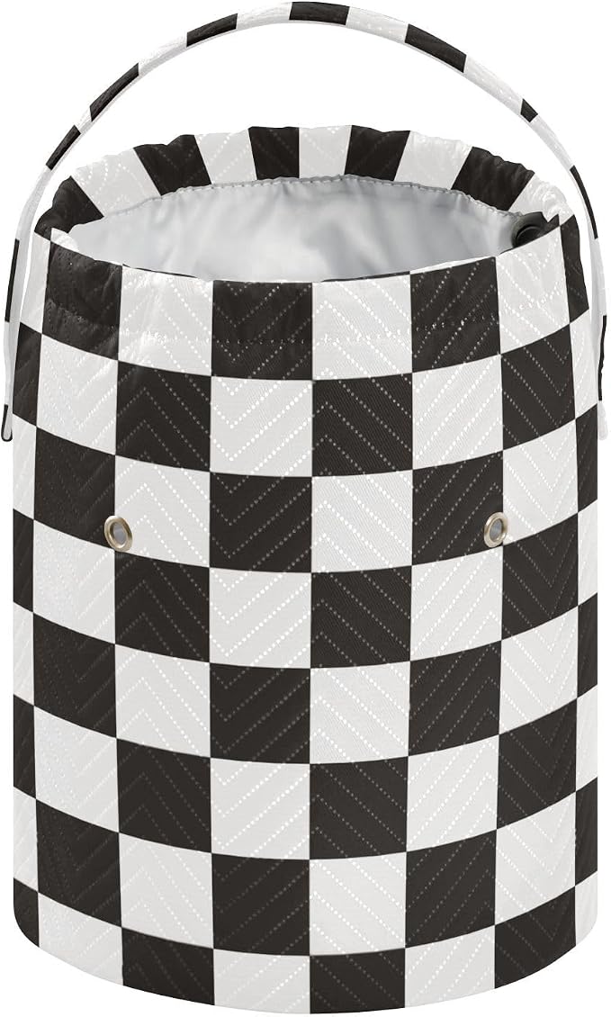 Checkered Black Yarn Bag Small Crochet Bag Drawstring Yarn Storage Organizer - Image 2
