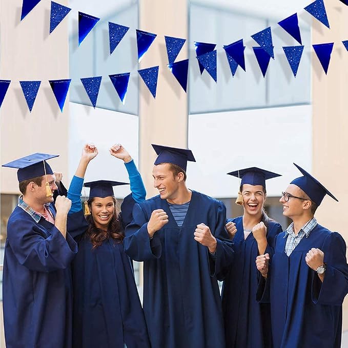 30 Ft Royal Blue Party Decorations Navy Blue Metallic Glitter Paper Triangle - Image 3