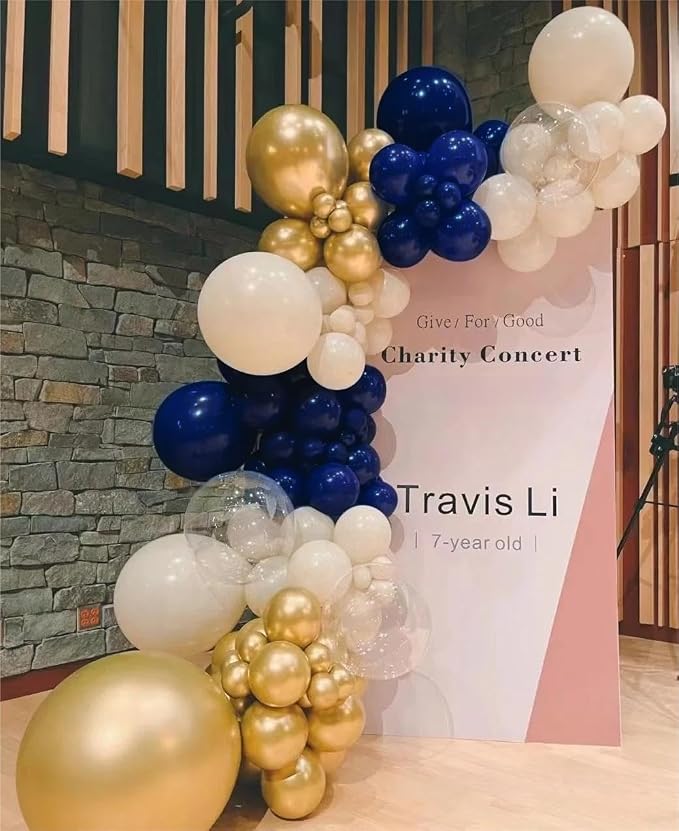 136pcs Navy Blue Gold White Balloons Arch Kit, 18 12 10 5 Inch Balloons | - Image 6