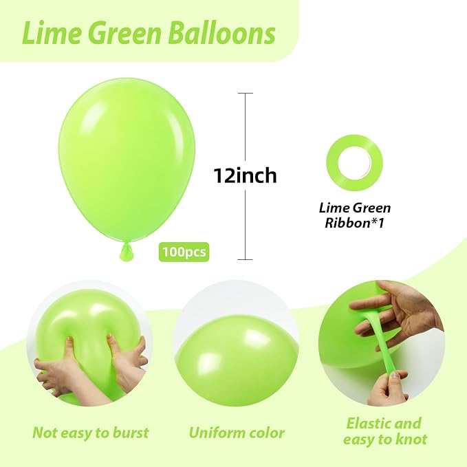 FOTIOMRG Lime Green Balloons 12 inch, 100 Pack Light Green Latex Balloons - Image 2